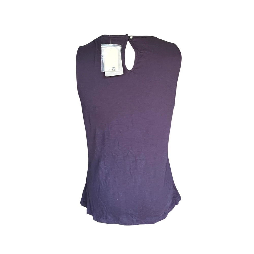 Deletta Anthropologie Plum Navy Ruffled Mixed Media Tank Top Size M NEW Boho - Picture 4 of 10